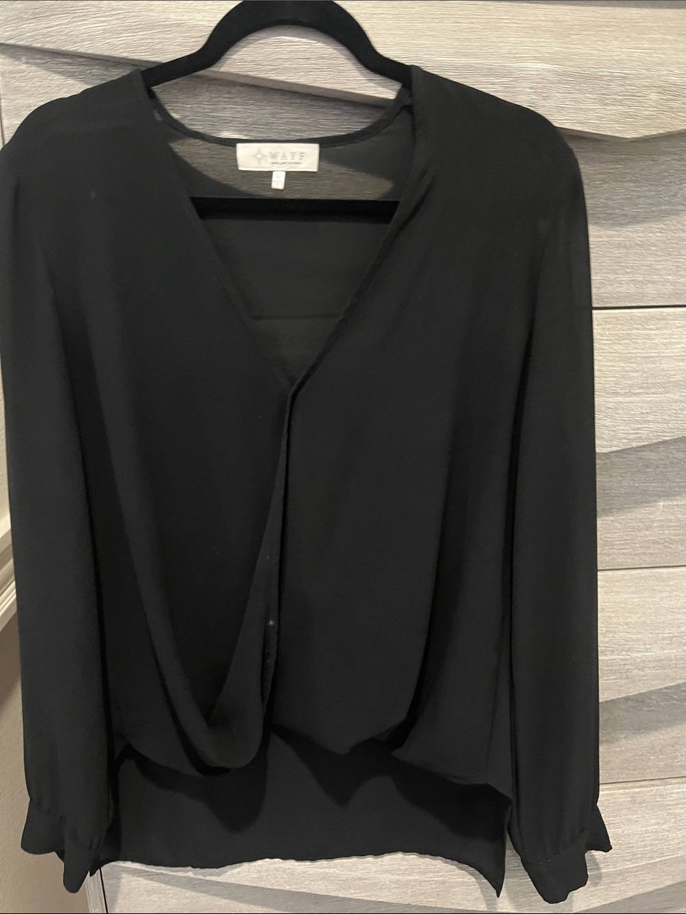 Wayf Black Draped V-Neck Long-Sleeve Blouse